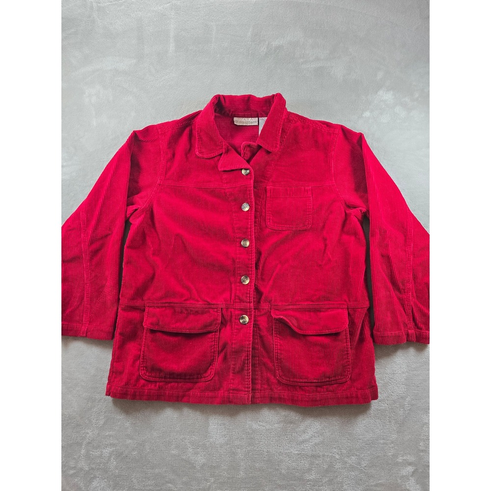 Dressbarn Corduroy Barn Chore Jacket Womens L‎ Red Button Front Utility Coat